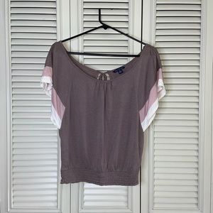 🌟AEO Multicolored Pink & White Short Sleeve Blouse w/ Open Back Size XSmall